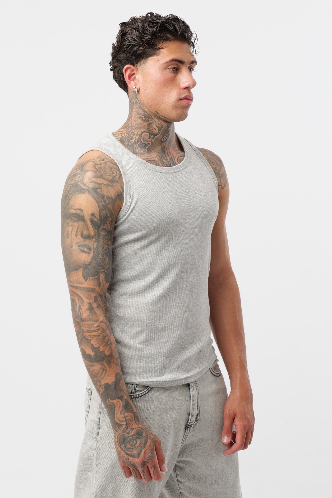 Camisola de Alças Canelada Cinzenta