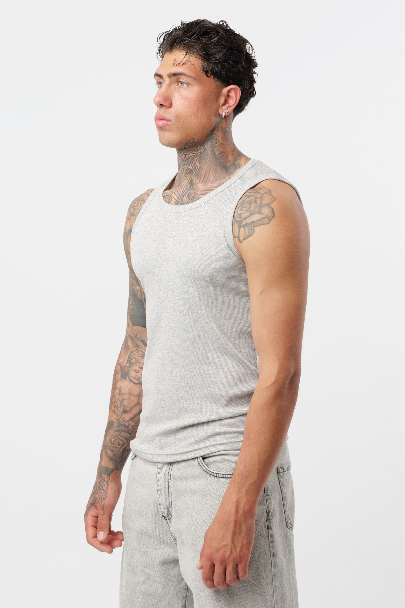 Camisola de Alças Canelada Cinzenta