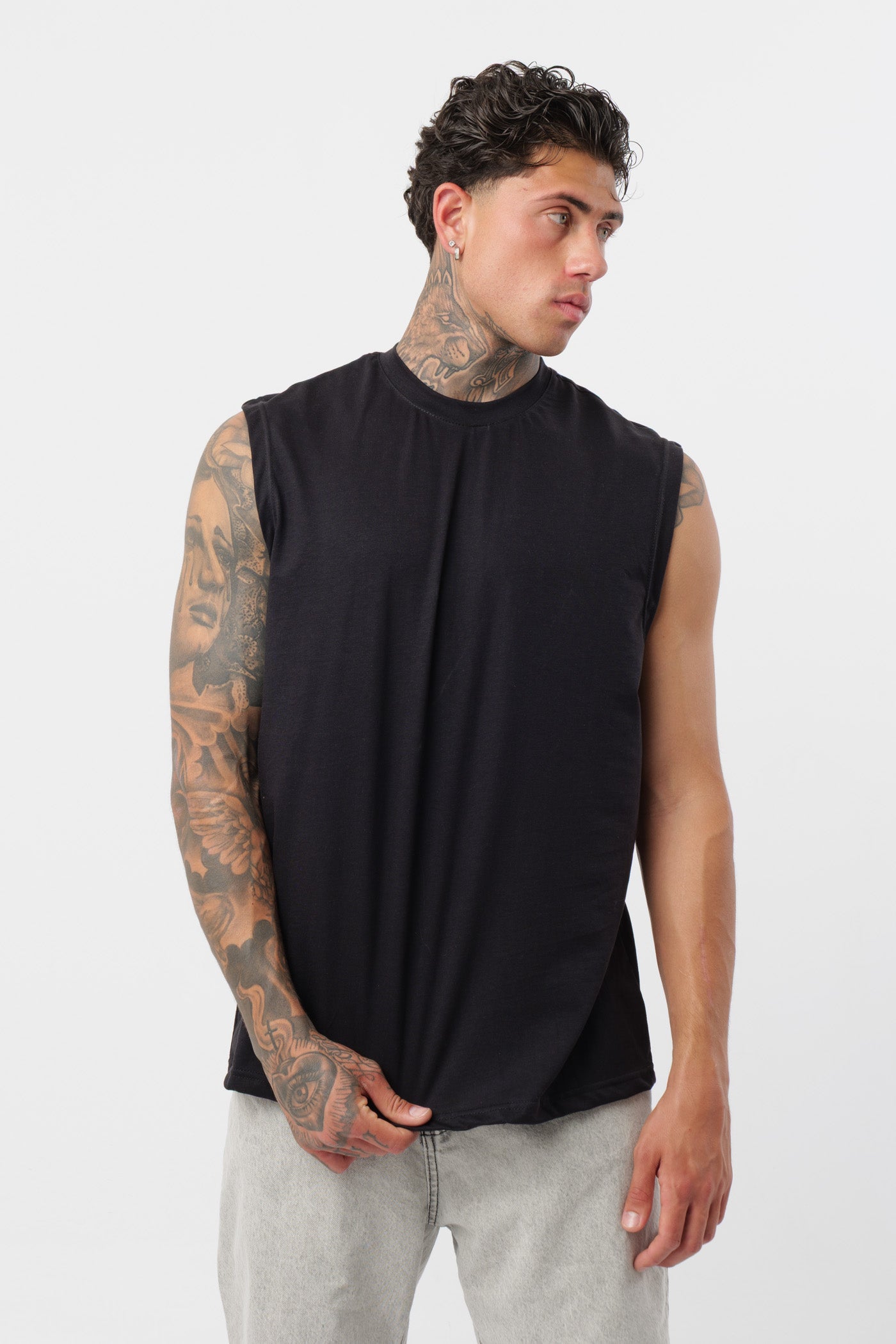 Camisola de Alças em Jersey Preta