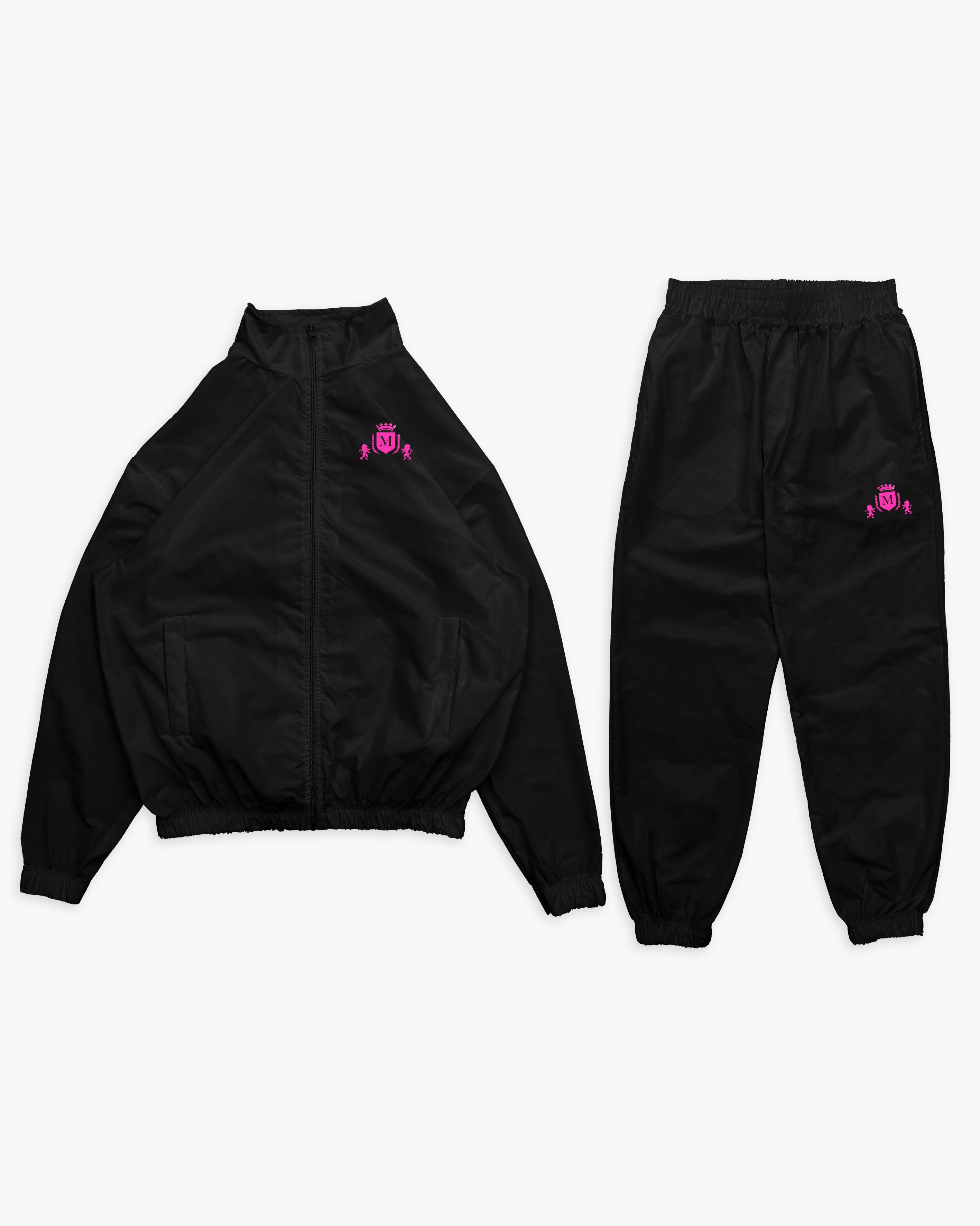 Fato de Treino Tech Preto Logo Fluo Rosa