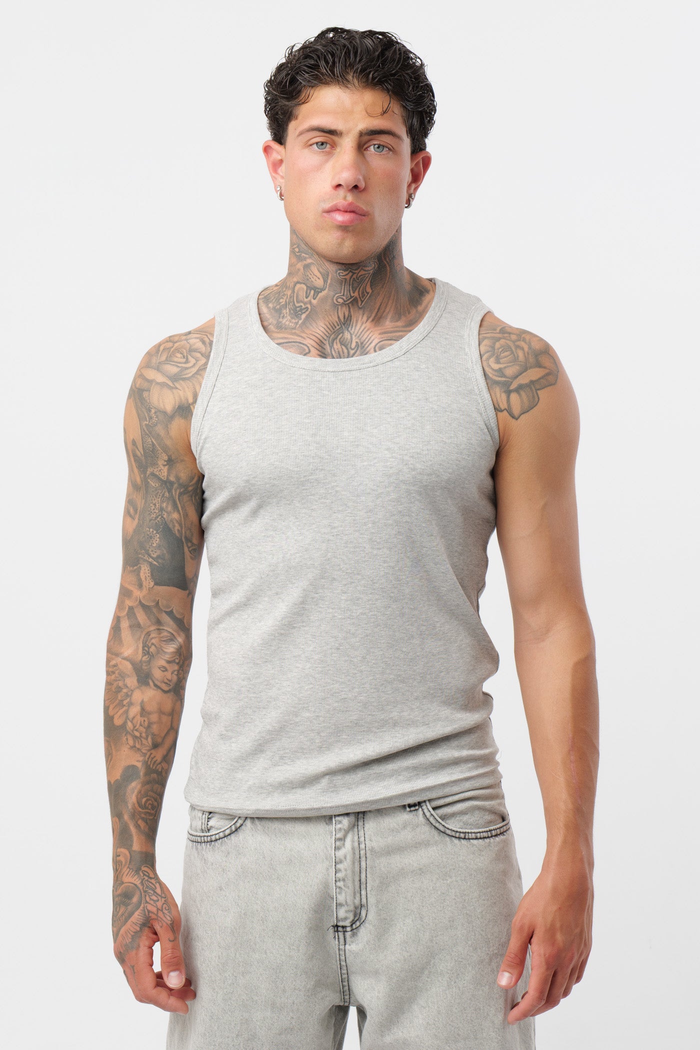 Camisola de Alças Canelada Cinzenta